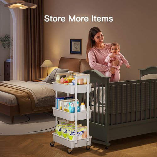 Pipishell Bamboo Bed Tray Table - Foldable Legs & 3-Tier Rolling Cart Organizer for Easy Storage