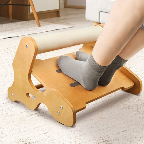 Wisreach Wooden Under Desk Footrest – Ergonomic Foot Rest with 3 Height Options & Adjustable, Anti-Slip Surface and Soft Crossbar Foot Rest for Under Desk at Work for Improved Posture, Home & Office