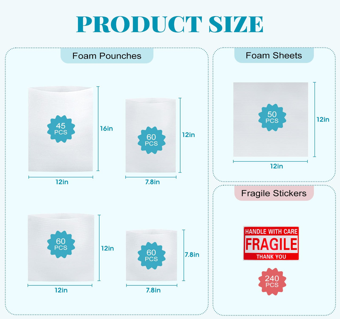 515Pcs Dish Packing Supplies for Moving, 275 Cushion Foam Pouches & Sheets 4 Sizes (7.8"x7.8", 12"x7.8", 12"x12", 16"x12") with 240 Fragile Stickers Plate Packing Sleeves for Moving, Shipping, Storage