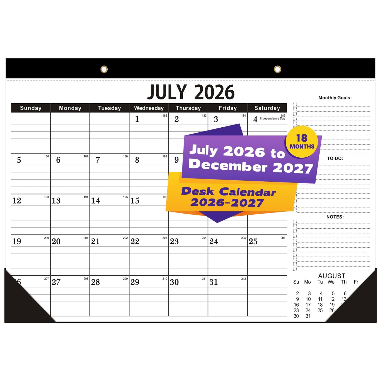 Versatile Desk Calendar 2026-2027 - 18 Month Wall & Desktop Planner (July 2026 - Dec 2027), 17" x 12" Large Monthly Pad, 170um Protective Film & 300g Cardboard for Efficient Workspace