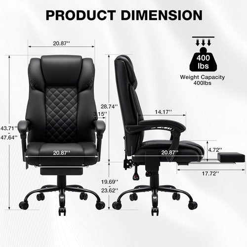 HOFFREE Ergonomic Massage Office Chair - Heated & 7-Point Vibration | Reclining High Back, Footrest, Black