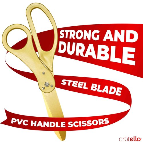 Crutello Ribbon Cutting Ceremony Kit - 21"Giant Gold Scissor with Grand Opening Banner and 30 Foot Large Red Ribbon 4"Wide, 20 Balloons, 90 ft Balloon Ribbons and 20 Feet Banner Rope for Decorations