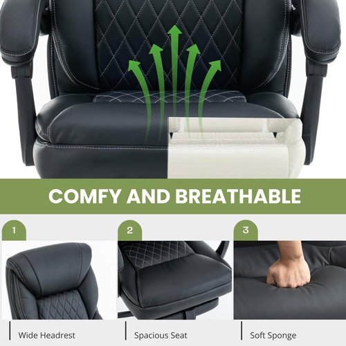 Executive Office Chair Big and Tall with Footrest and Pockets Ergonomic Home Computer Gaming Desk Task High Back PU Leather Adjustable Swivel Rolling Reclining