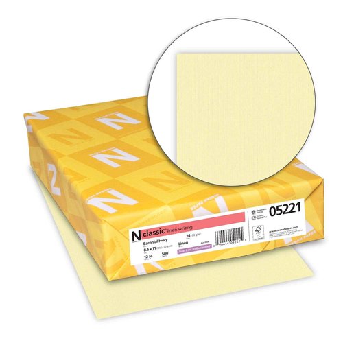 Neenah Paper Classic Linen Stationery, 24 lb Bond Weight, 8.5 x 11, Baronial Ivory, 500/Ream