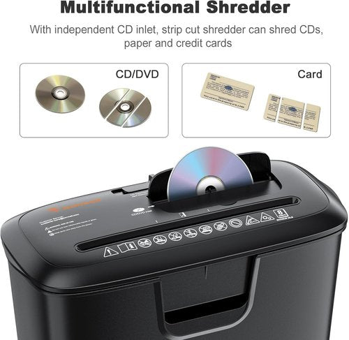 Bonsaii Paper Shredder - 8-Sheet Strip-Cut Home Office Shredder with Overheat Protection | 3.4 Gallon Wastebasket