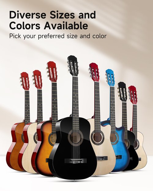 Moukey 36 Inch Acoustic Guitar for Beginners Kids Youth 3/4 Size Dreadnought Travel Guitarra Acustica Kit with Chord Poster, Gig Bag, Tuner, Picks, Nylon Strings, Capo, Strap - Natural