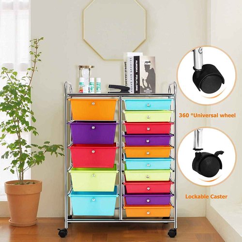 Topment Plastic Boxes 15 Drawer Rolling Organizer Cart Utility Storage Tools Scrapbook Paper Multi-Use