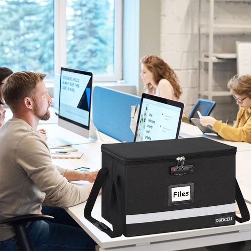 DSDCDJ File Box with Lock - Portable File Organizer Box with Handle, Sturdy Important Document Organizer with Label, Slide, Reflective Strip for Hanging Letter/Legal Folder