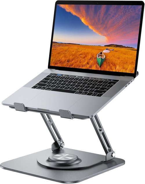 JOYEKY Laptop Stand - Adjustable Ergonomic Riser with 360° Rotating Base | Foldable & Portable for 10-16" Laptops (Grey)