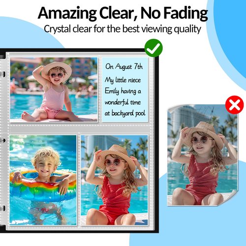 Fabmaker 100 Pack 4x6 Photo Sleeves for 3 Ring Binder - 600 Photos, Clear Album Refill Pages, Acid Free Plastic Archival Protector Sleeves, Pages Sheets for 8.5x11 Binder