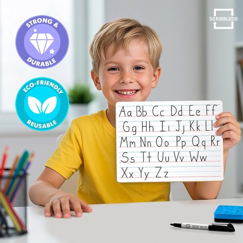 Scribbledo 10 Pack Double Sided Whiteboards Lined Dry Erase Board for Kids Ruled Writing Board Handwriting Practice for Kids Small White Board Dry Erase Boards Lines 9x12 Student 10 Dry Erase Markers
