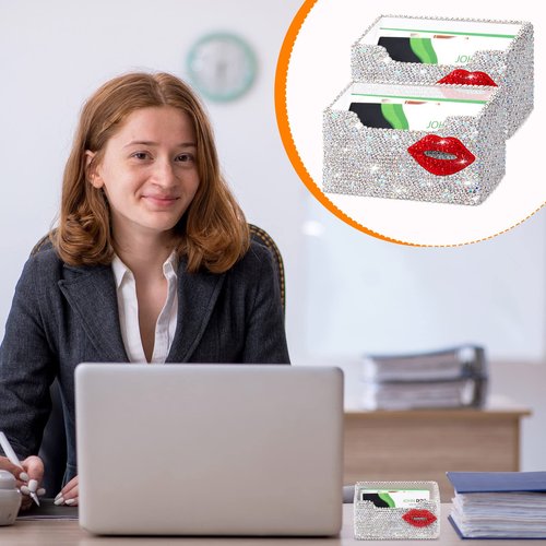 2 Pcs Funny Bling Business Card Holder for Women Valentines Day Business Card Holder Red Lip Rhinestones Acrylic Card Holder Business Card Organizer Desk Business Name Card Holder Stand for Women