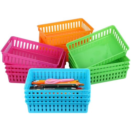 16 Pack Small Classroom Storage Baskets, Colorful Storage Classroom Bins, Plastic Rainbow Baskets for School Arts and Crafts, Bright Classroom Storage Baskets for Home Office, 10.2 x 6.5 x 2.4 inch