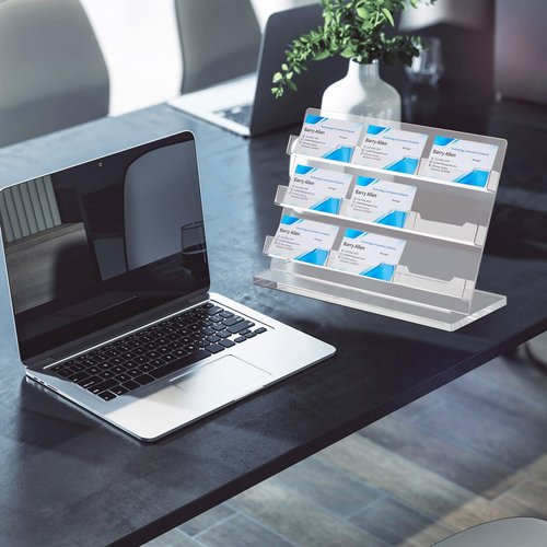 Dunzoom Business Card Holder for Desk 9 Slots Freestanding Acrylic Business Card Holder Display Stand Multiple Organizer for Office Meeting Exhibition Home