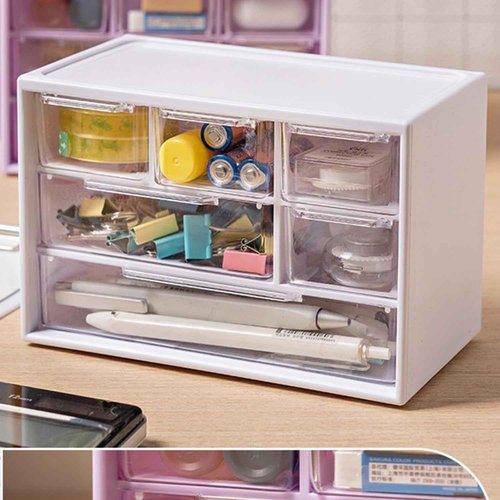 LIPCHEEGO 6 Pcs Small Drawer Organizer for Desk, Mini Desktop Drawer Organizer with 6 Clear Drawers, Plastic Desktop Craft Storage Box for Desk Office School Home 7.1" x 3. 8" x 4.6" (White)