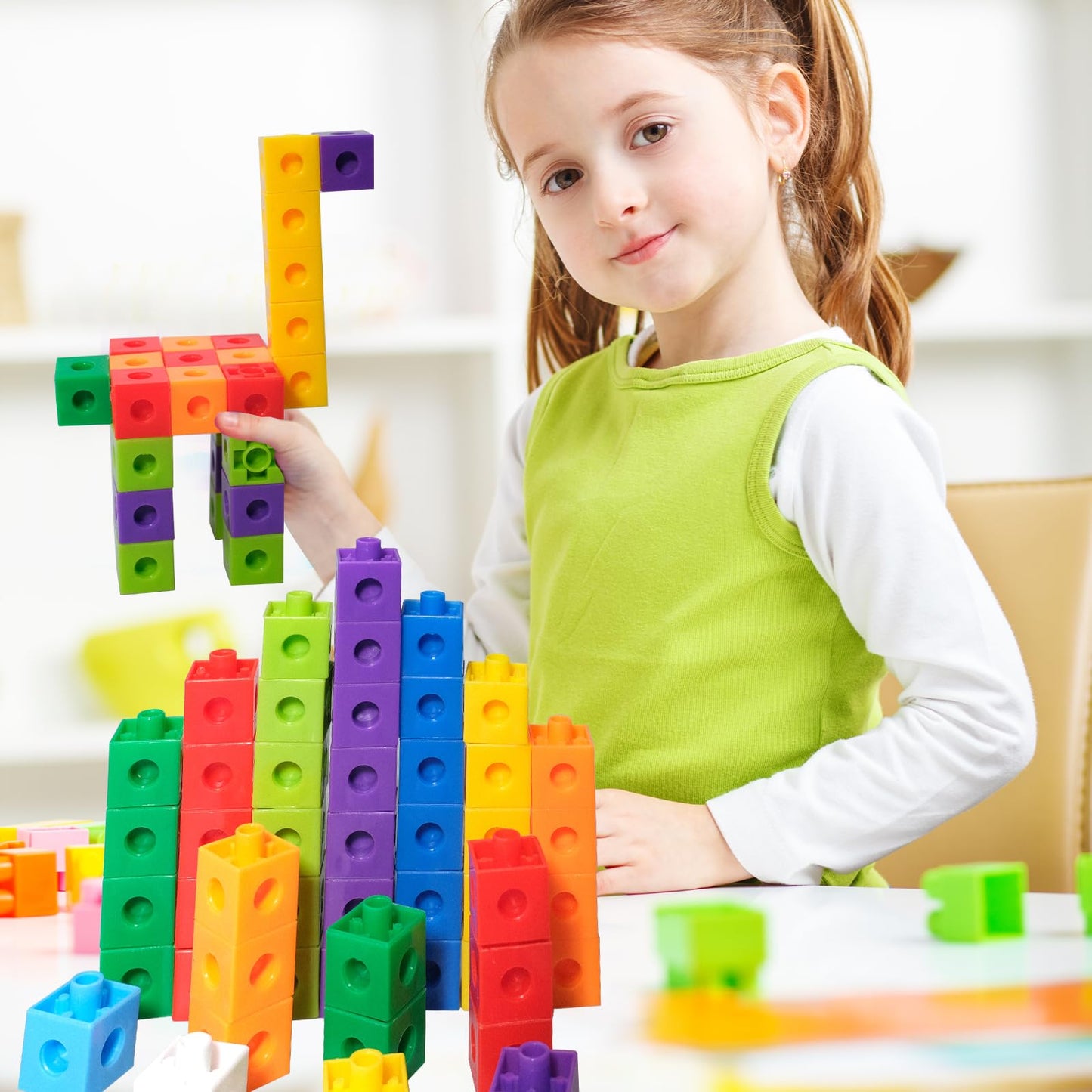 SENONAPO 701 Pcs Math Learning Linking Cube with Storage Container Counting Cubes Plastic Colorful Counting Blocks Math Manipulatives Classroom Learning Supplies for Home School Educational(Blue)