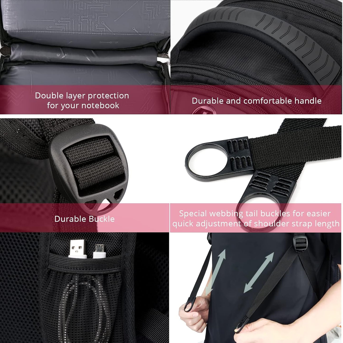 Swissdigital Travel Backpack - TSA Friendly, USB Charging & RFID Protection for 15.6" Laptops - Black | J14-BR