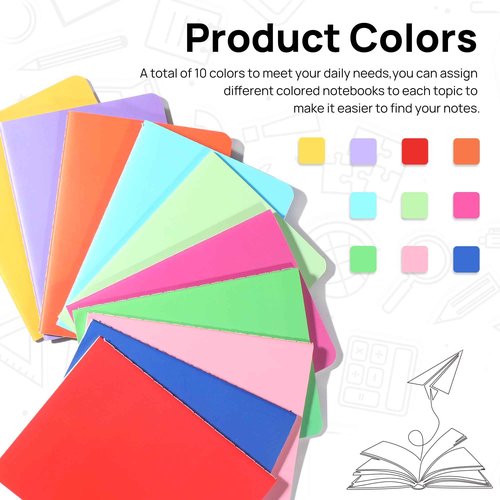miikoul 100 Pack Small Colorful Blank Notebook Bulk,A6 Pocket Notepads Mini Journal Set for Student Traveler Office Back to School Supplies, 5.5" X 4", 30 Sheets/60 Pages,10 Colors