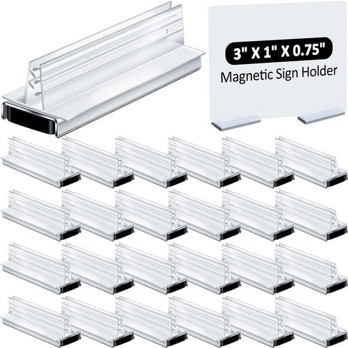 Thyle 24 Pack Magnetic Sign Holder Grip Holder, Powerful Magnet, 3" Length, 1" Width, 0.75" Total Height for Retail Wall Display Store Vendor Event Warehouse and Shop Supplies, Clear