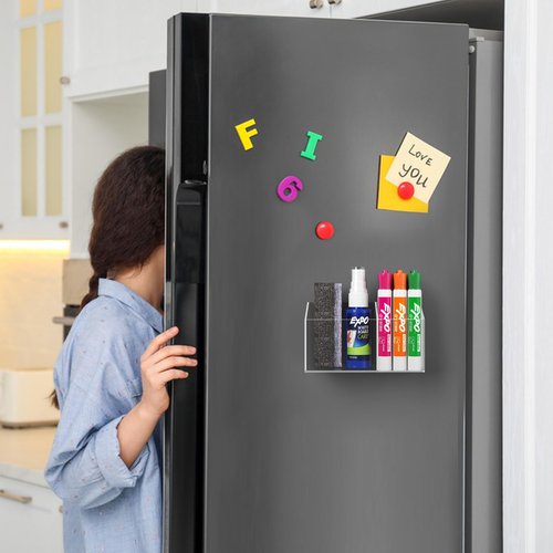 HBlife Magnetic Dry Erase Marker Holder for Whiteboard with 2 Compartments, Acrylic Wall Mount Magnet Pen Pencil Holder for Refrigerator, Locker Organizer Accessories for Classroom Office, Clear