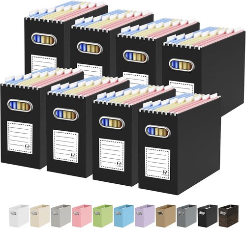 Oterri File Organizer Box - Portable Collapsible Cardboard Folder with Handle for Letter Size Files | 8 Packs, Black