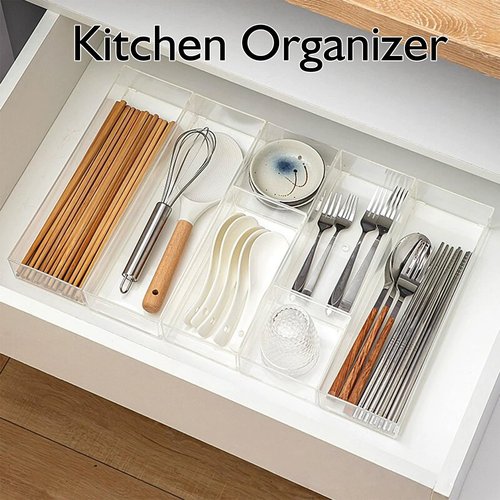 Recogwood Stackable Acrylic Drawer Organizer Set, 11 PCS Multi-Size Storage Bins for Makeup, Office Desk, Bathroom, Vanity and Kitchen Utensils