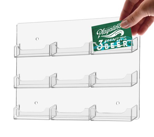 Marketing Holders Wall Business Card Holder with Hanging Hardware for 3.5" x 2" Gift or Appointment Cards Medical Dental Corporate Offices Community Centers 9 Pockets Clear Acrylic 1 Piece Durable