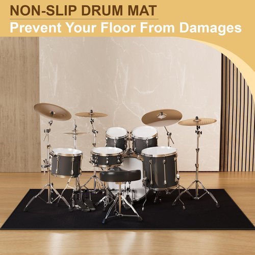 Drum Rug 4x6Ft, Drum Mat with Non-Slip Grip Bottom, Drum Mats and Rugs with Tightly Woven Fabric, Electric Drum Carpet for Noise Reduction, Soundproof Rug, Drum Accessories Gifts, Black