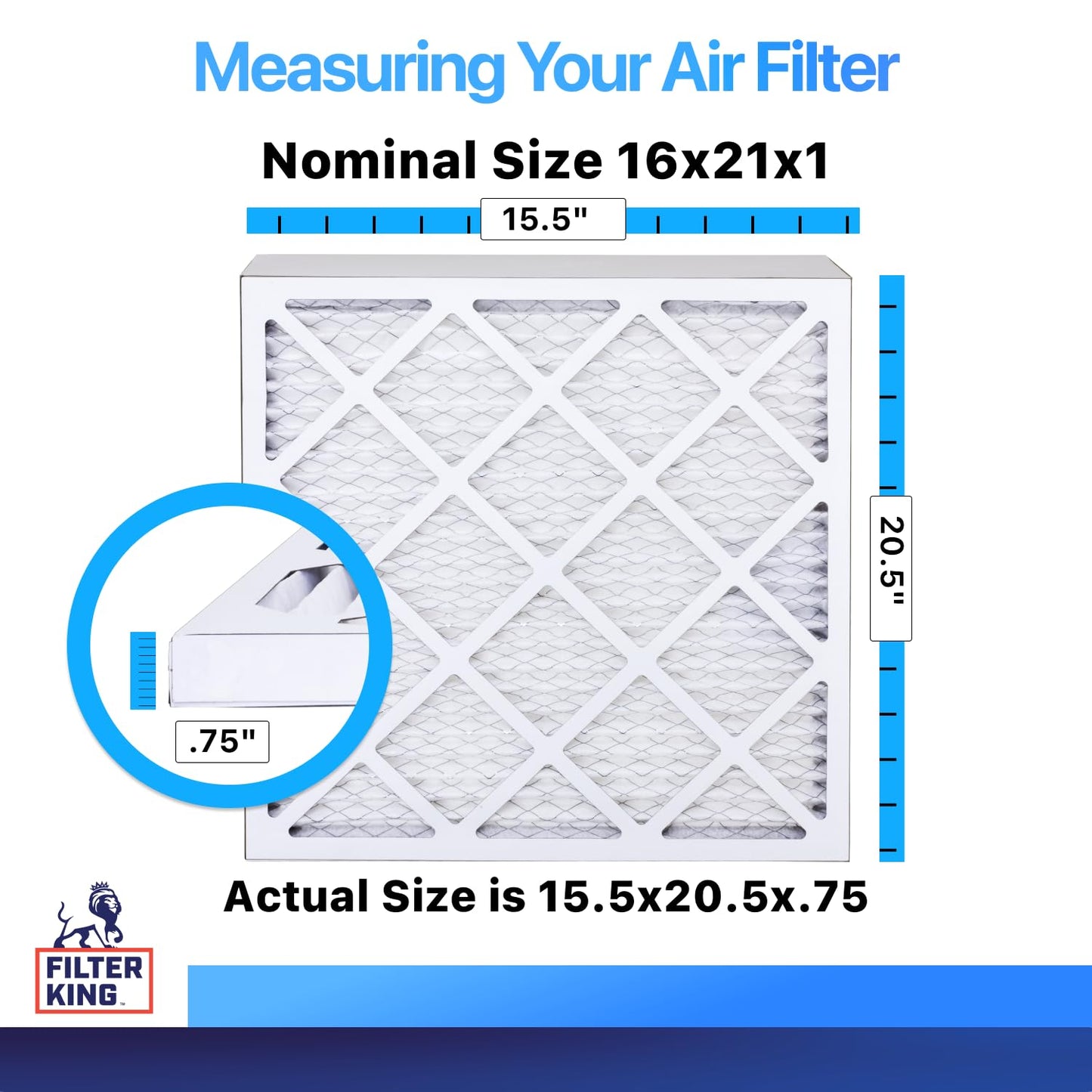 Filter King 16x21x1 Air Filter (MERV 8) (12-Pack) Dust & Allergy Control AC Furnace Filters, MADE IN USA, HVAC, Pleated, Electrostatic (Actual Size: 15.5 x 20.5 x .75)