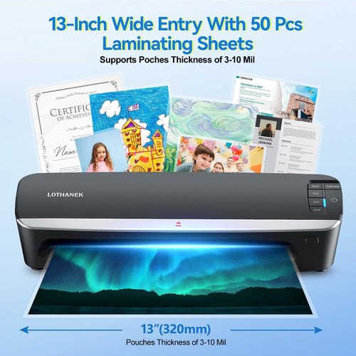 LOTHANEK 13-Inch Laminator Machine - Heavy Duty A3 Thermal Laminating with 50 Sheets | 60-Second Warm-Up