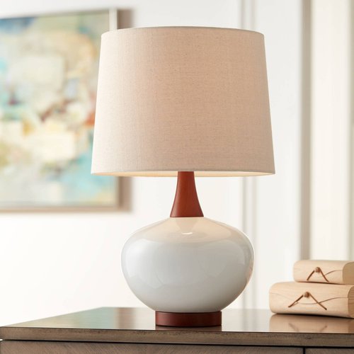 360 Lighting Brice 23" High Small Mid Century Modern Accent Table Lamps Set of 2 Ivory Wood Ceramic Living Room Bedroom Bedside Nightstand House Office Home Reading Kitchen Off-White Shade