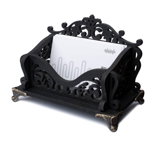 INSOVITA Small Wooden Business Card Holder - Black Gothic Business Card Stand for Office or Counter, Dark Academia, Goth, Witchy Decor and Aesthetic Desk Accessories