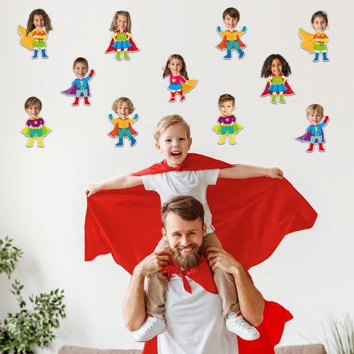 48Pcs Super Themed Hero Cutouts Super Themed Bulletin Board Decorations Hero Theme Paper Cut Outs DIY Photo Picture Crafts for Kids Kindergarten Party Decor Back to School Classroom Birthday Supplies