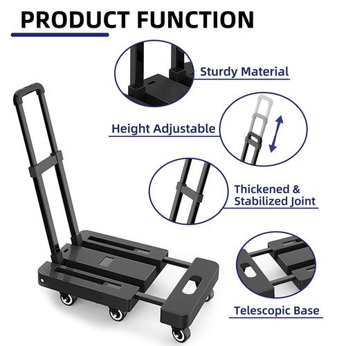 Folding Hand Truck, 500LB Heavy Duty Collapsible Dolly Cart,Folding Luggage Cart, Lightweight Hand Truck Dolly with 6 Wheels & 2 Elastic Ropes, Ideal for Luggage, Travel, Moving, Shopping, Office