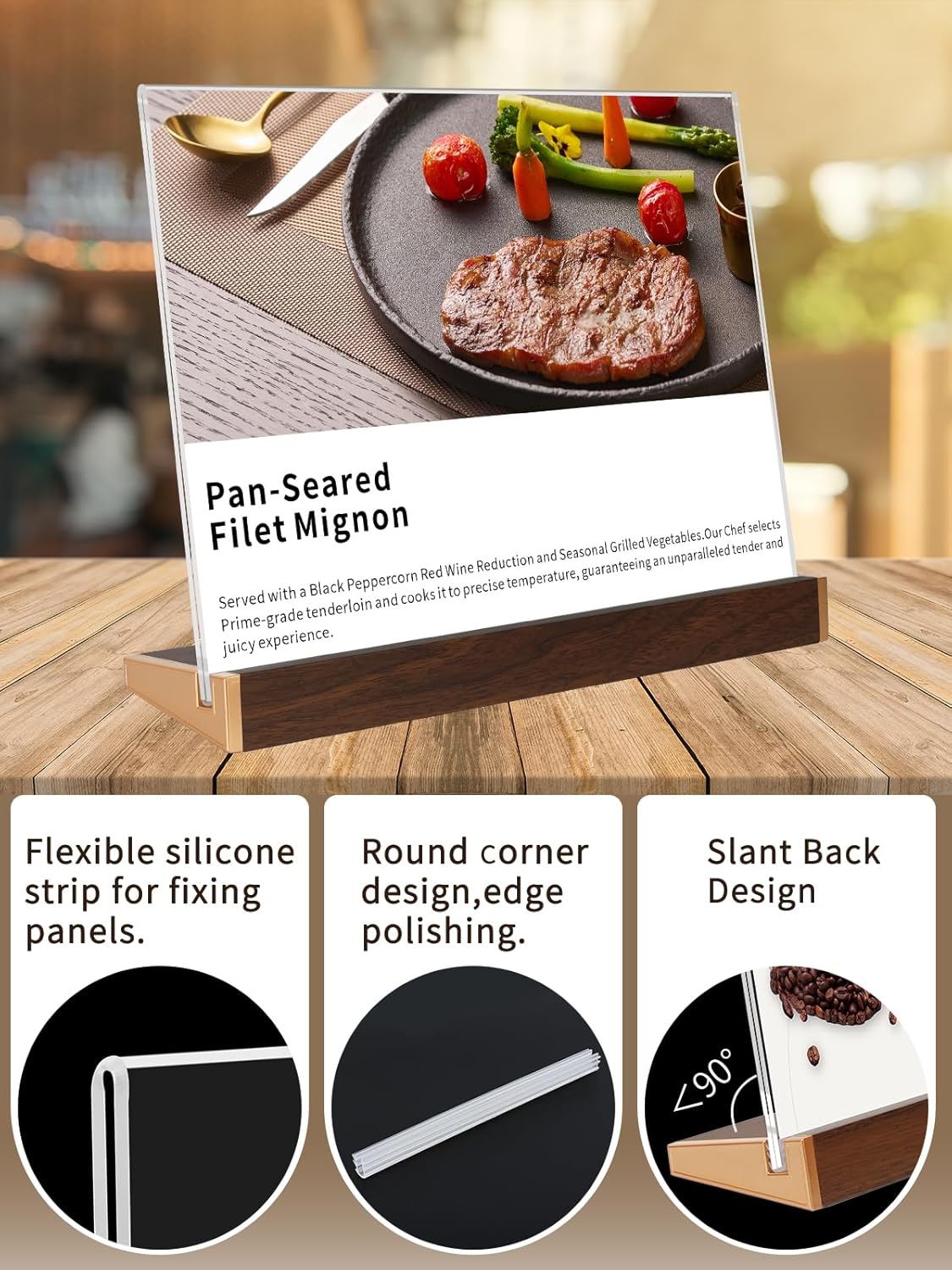 Acrylic Sign Holder - 8.5 x 11 Horizontal Display Frame for Restaurants & Offices | 3 Pack