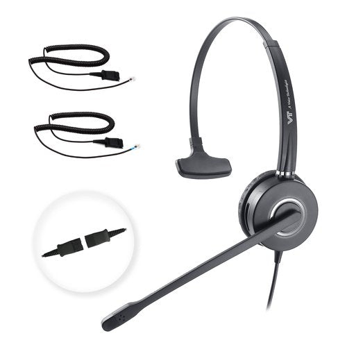 VT Telephone-Headset Microphone Noise-Cancelling Headphone QD - Quick Disconnect Call Center Headset with RJ09 Cables Compatible with Polycom,Yealink,Grandstream,Snom,Fanvil,Mitel Phones (Mono)