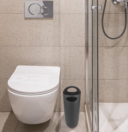 Superio Slim Bathroom Trash Can 2 Gallon Plastic Small Compact Waste Basket for Bedroom, Dorm, Under Office Desk, Narrow Portable RV Dustbin, 6 Grey