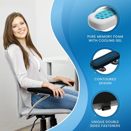 Everlasting Comfort Arm Rest Pads & Gel-Infused Seat Cushion & Lumbar Support Pillow Combo (Patented) - Reduce Tailbone Pressure & Improve Back Comfort - Armrest Covers (Black)