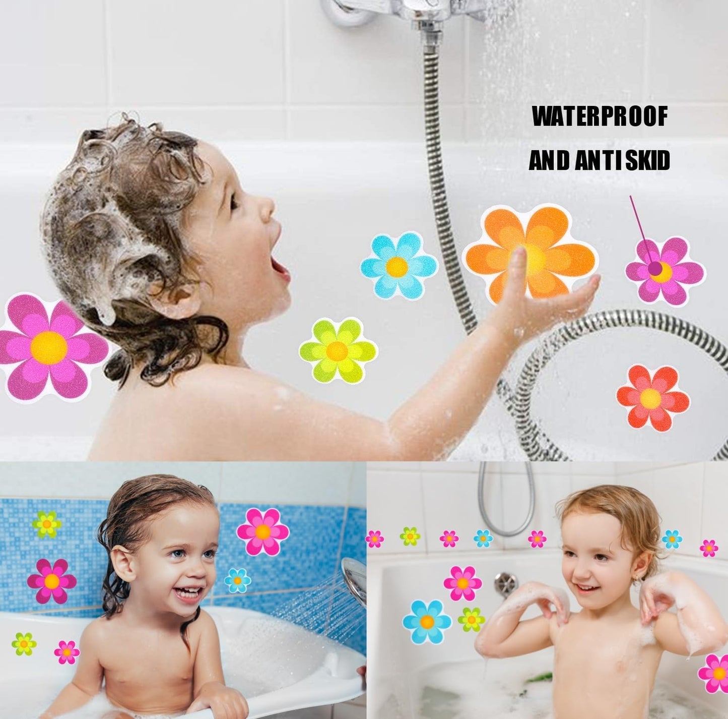 Secopad 20 PCS Original Non Slip Bathtub Stickers, Shower Floor Non Slip Stickers Bright Flowers Appliques with Premium Scraper