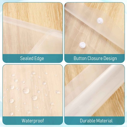 Zhehao 200 Pack Clear Envelopes A4 Plastic Folder with Snap Closure Button Bulk Letter Size Poly Document File Folder Pouch Organizer for Office Home, Transparent