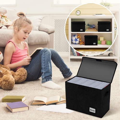 YNSZAS Comic Book Storage Box 15.8" X 7.8" X 11.8", Collapsible Holds 160-180 Comic Book Organizer Heavy Duty Bin Container Holder Shelf (Black)