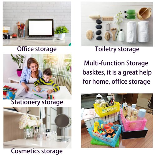 PTEREIW 4Pack Foldable Plastic Storage Crates and Bins, Collapsible Baskets for Home Office Organizer, 4L Space Saving Desk Storage Box for Small Items (Clear Pink,10.5x6.75x4.25Inch)