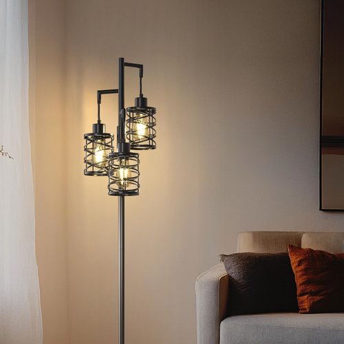 Oneach 70" Industrial Floor Lamp - Stepless Dimmable Standing Lamp with 3 Bulbs | Black Farmhouse Design for Living Room, Bedroom & Office