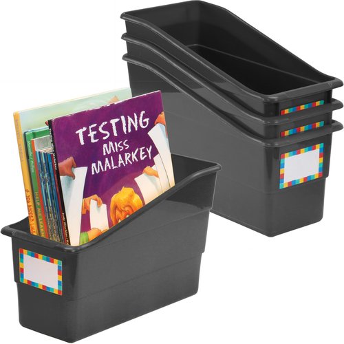 Really Good Stuff Durable Book and Binder Holder - 4 Pack, Black Color, 5.5? x 12.5? x 7.5?, Classroom Organization, Storage Solution, Sturdy and Versatile