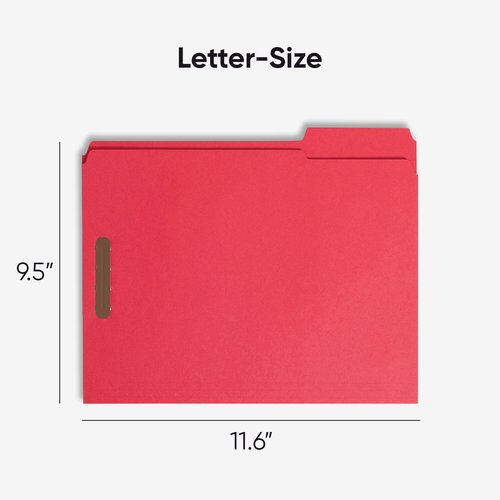 Smead Fastener File Folders, 50 Count, Red, Reinforced 1/3-Cut Tabs, 2 Fasteners, Letter Size (12740)