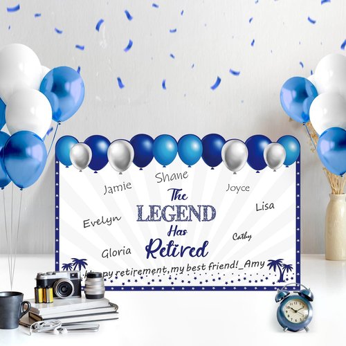 Uiorgui Retirement Card for Man Woman, Blue Silver Large Retirement Card for Signing Jumbo The Legend Has Retired Guest Book Greeting Cards with Envelope Retired Decorations Gift