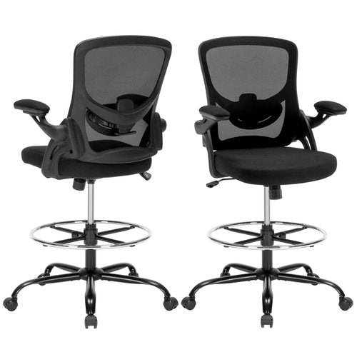 Chairoyal Drafting Chair, Ergonomic Standing Desk Chair with Flip-up Armrests, Tall Office Chair for Standing Desk, Counter Height Office Chairs with Footrest and Adjustable Lumbar Support, Black