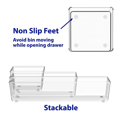Simple Houseware 30 PCS Clear Plastic Drawer Organizers Set, 5-Size for Makeup, Bathroom, Bedroom and Office