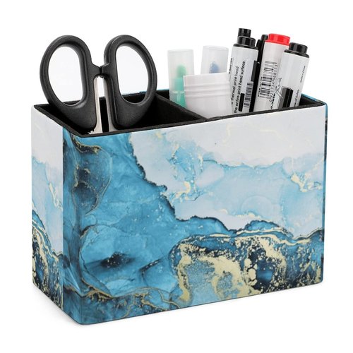 Niapessel Pencil Holder for Desk, Blue Marble Pen Holder Storage Desktop Pen Organizer Desk Pencil Organizer Makeup Brush Holder for Office School College Leather
