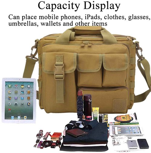 Tactical Briefcase, tactical computer bag 14.1" 15.6 In Men's Military Laptop Messenger Multifunction Briefcase for Men (Khaki-15.6 Inch)